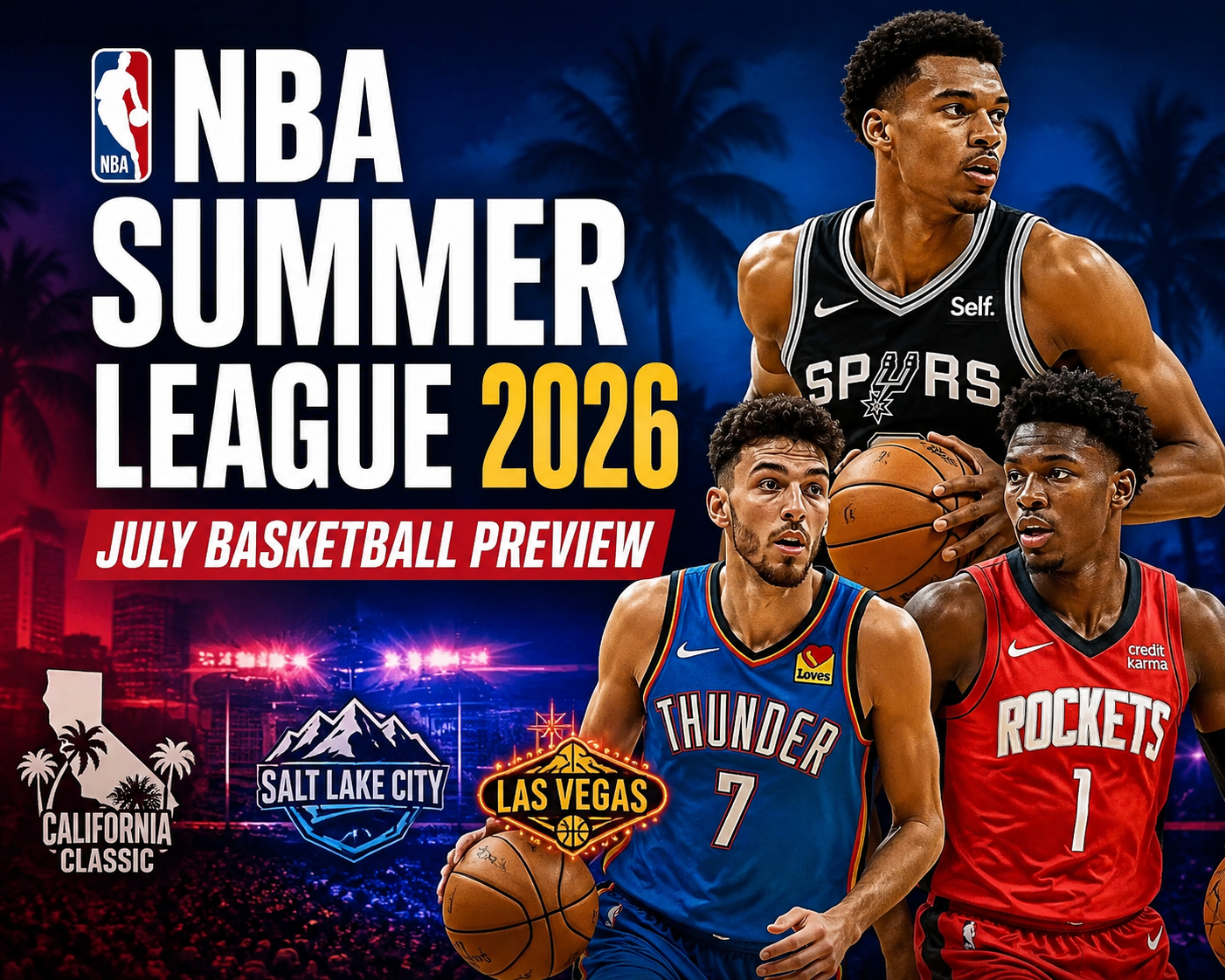 NBA Summer League 2026 July Basketball Preview featuring top NBA rookies and rising stars before the July tournament.